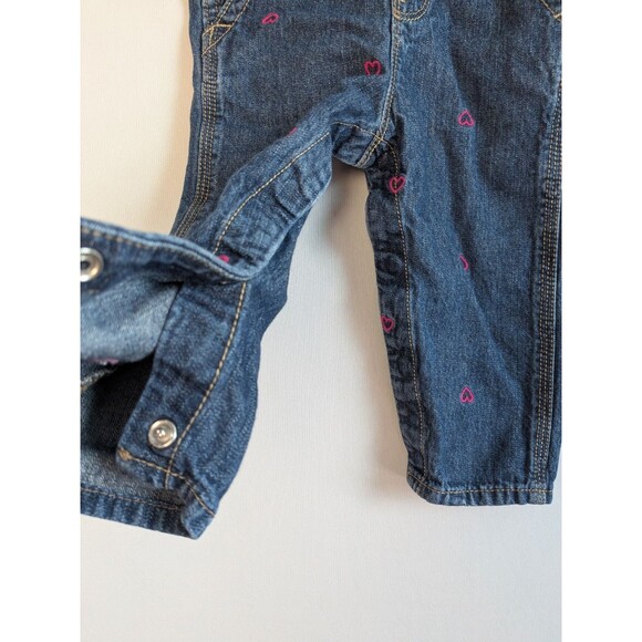 OshKosh B'gosh Overall Bibs Pink Hearts Denim 12 Months Blue Baby Toddler Girl - Picture 7 of 11